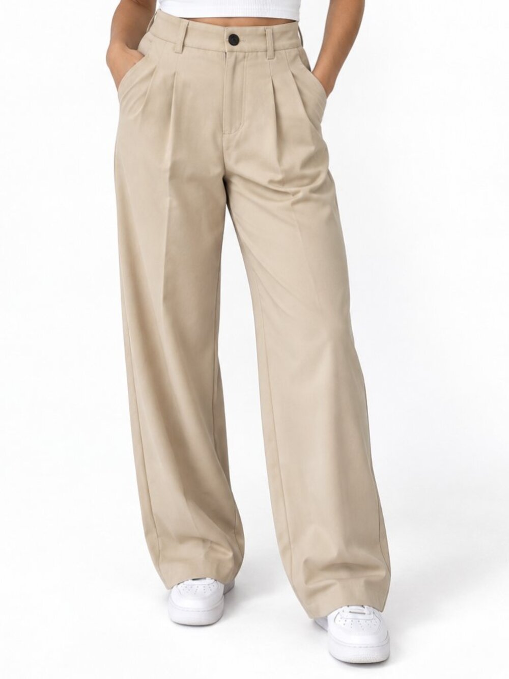 Dazy Women’s Beige Pleated Wide Leg Pants Size S High Rise Trousers